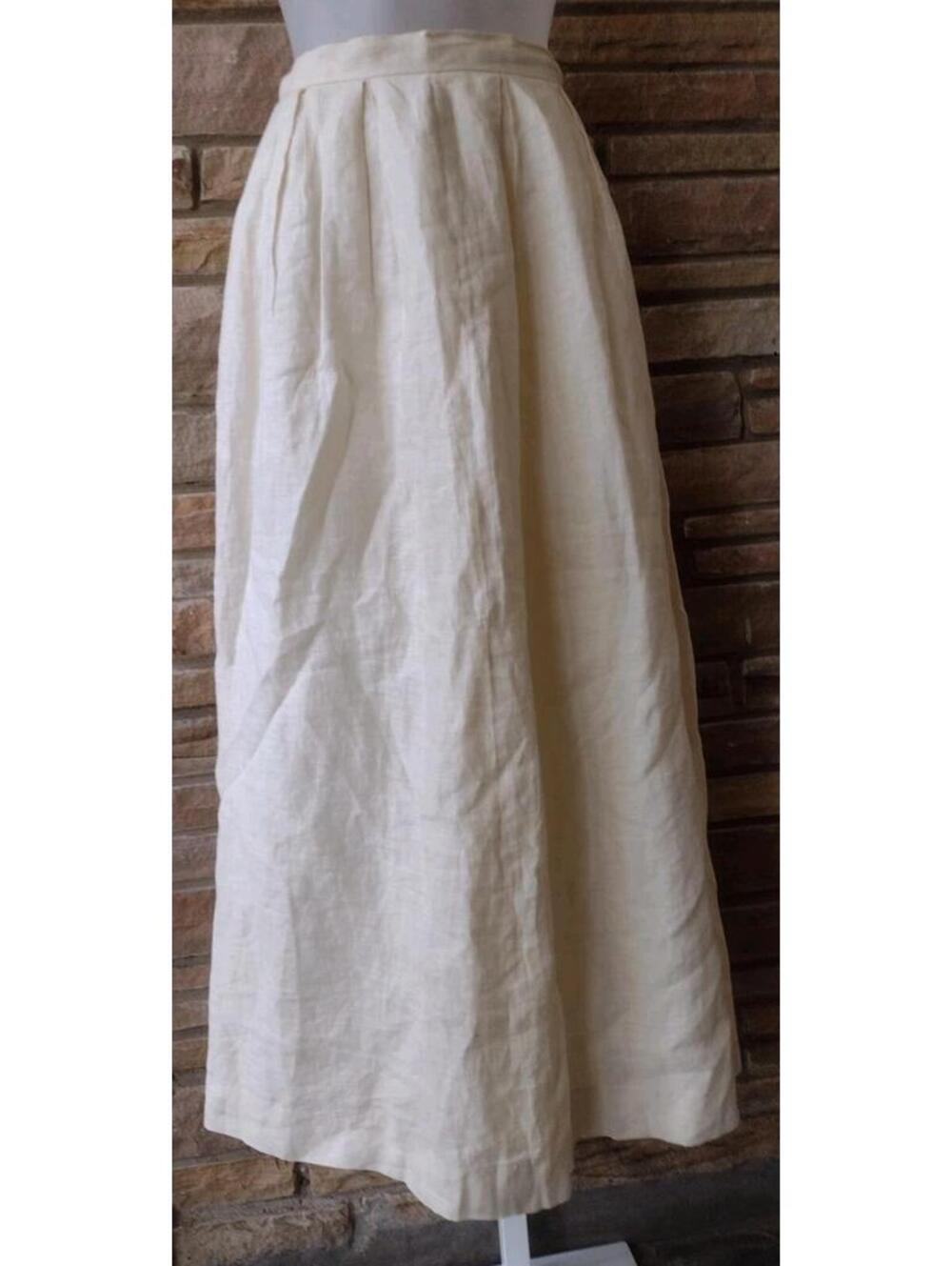 Vintage 70s Cloak of Many Colors Linen Skirt Cream A‑Line USA Sz 4 Talon Zip